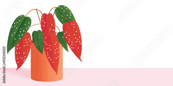 Obraz A vibrant potted begonia plant showcases its eye-catching, speckled foliage against a clean backdrop, symbolizing growth and natural beauty.