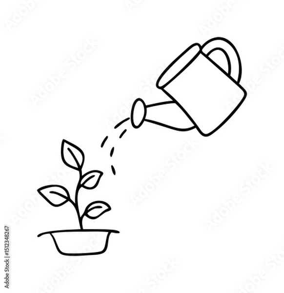Obraz A simple line drawing of a watering can pouring water onto a small plant