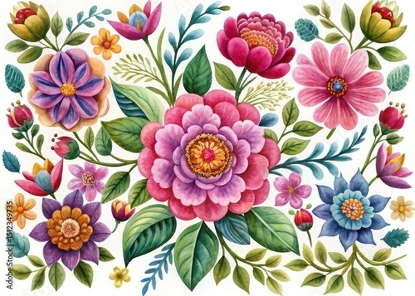 Obraz Vibrant watercolor floral arrangement with lush blooms