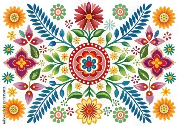 Obraz Vibrant floral design with colorful flowers and leaves