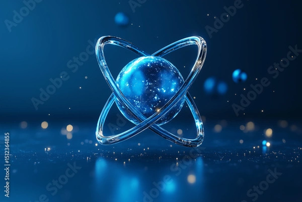Obraz Blue technological atomic structure model