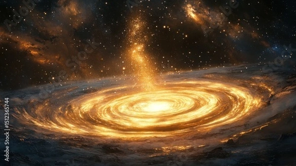 Obraz Glowing spiral galaxy with bright core, cosmic dust and stars.