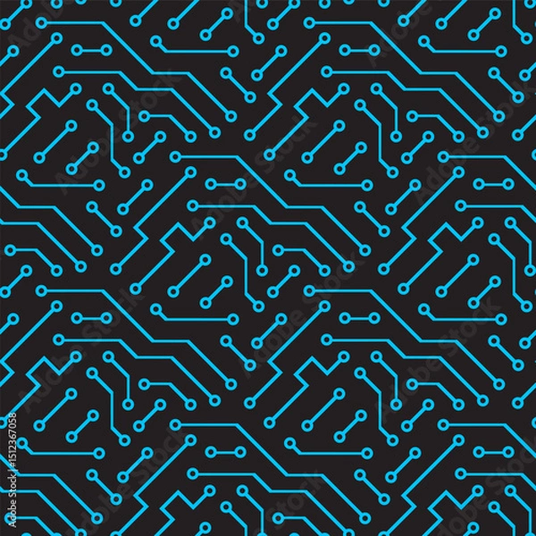 Fototapeta Computer circuit board texture. Technology pattern. Abstract illustration of silicon chip. Digital tech background in black and blue colors.