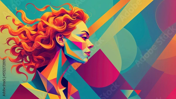 Obraz abstract portrait of a woman face in profile colored in modern geometric style