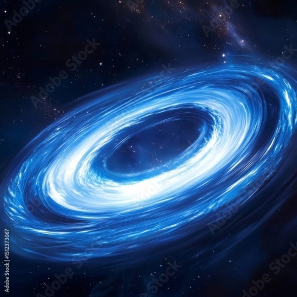 Fototapeta Blue glowing forming of accretion disk with force field, computer generated abstract background, 3D rendering