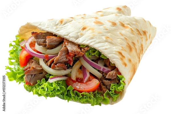 Obraz Flavor-packed shawarma wrapped in a warm pita bread with a combination of meat and sauces isolated on transparent background