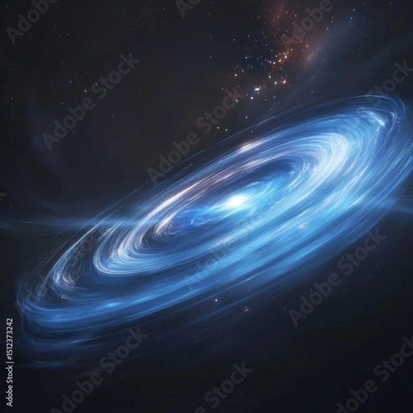 Fototapeta Blue glowing forming of accretion disk with force field, computer generated abstract background, 3D rendering