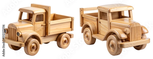Fototapeta Vintage Wooden Toy Truck with Rotating Wheels in Diagonal View Transparent Background  PNG