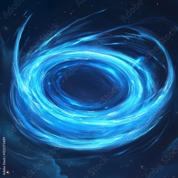 Fototapeta Blue glowing forming of accretion disk with force field, computer generated abstract background, 3D rendering