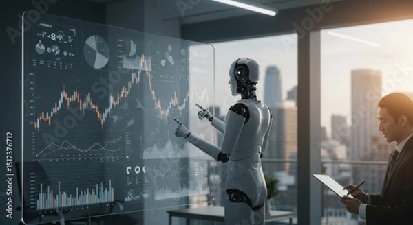 Obraz Futuristic AI presenting a corporate analytics dashboard.