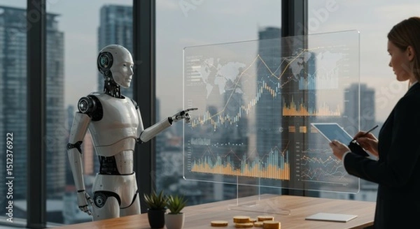 Obraz Futuristic AI presenting a corporate analytics dashboard.