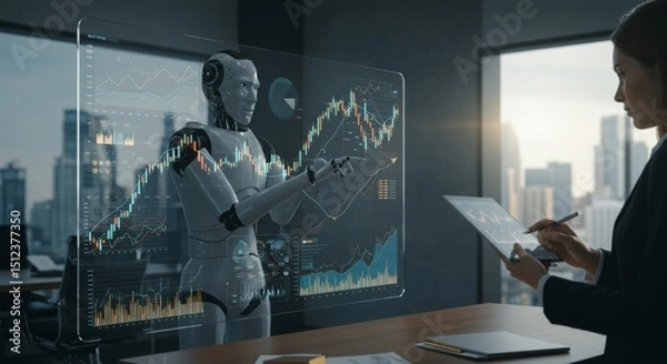 Obraz Futuristic AI presenting a corporate analytics dashboard.