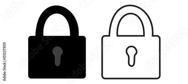 Fototapeta Lock icon. Locked black line icon set. Vector Illustration.