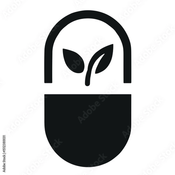 Fototapeta Eco-friendly pill capsule vector icon featuring a leaf symbol on transparent background for natural health concept