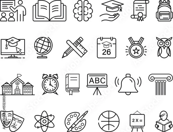 Fototapeta Minimalist Educational Icon Set Featuring Learning, Teaching, and Academic Symbols