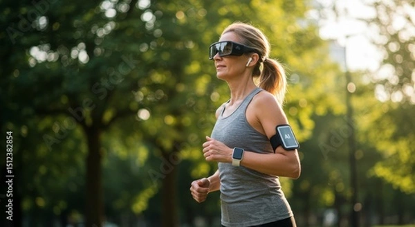 Obraz Morning run using smart wearable tech.