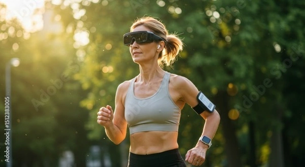 Obraz Morning run using smart wearable tech.