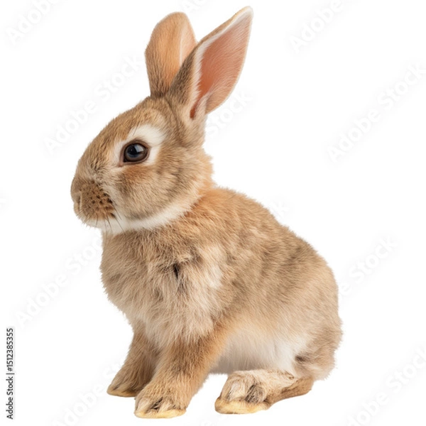 Obraz A cute little rabbit is sitting on a white background