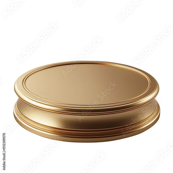 Obraz A gold colored object with a gold rim sits on a white background