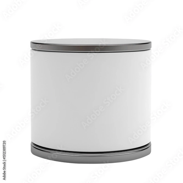 Obraz A white container with a silver lid sits on a white background