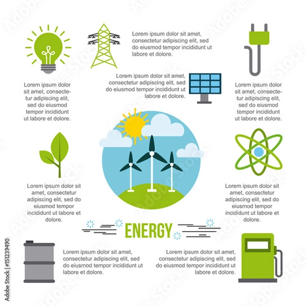 Fototapeta types of energy sources eco friendly related image vector illustration design 