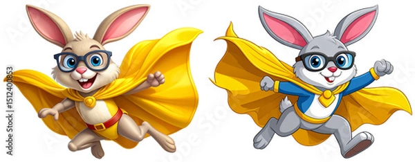 Fototapeta  Cute Superhero Bunny Landing on One Knee, Ready for Action Transparent Background PNG
