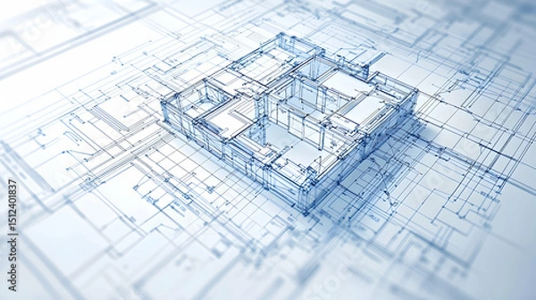 Obraz Abstract 3D Cube Design Over Architectural Blueprint
