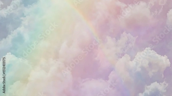 Fototapeta Soft clouds tinted with gentle, faded colors drifting calmly in a tranquil sky setting