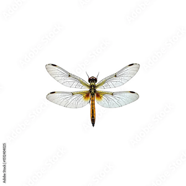 Fototapeta Realistic detailed dragonfly insect isolated against a dramatic black background perfectly centered