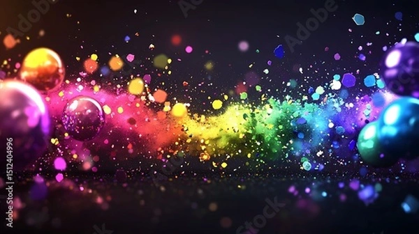 Fototapeta Fine particles of multicolor powder exploding dynamically on rich black backdrop with sharp edges and vibrant color highlights