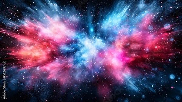 Fototapeta Vivid colored dust particles in high-speed action shot showing chaotic motion and fine textured details on dark background