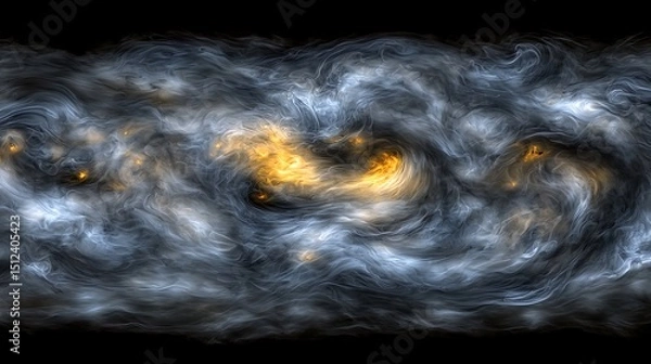 Fototapeta Dynamic interplay of swirling grey smoke and glowing ember sparks in a dramatic dark background
