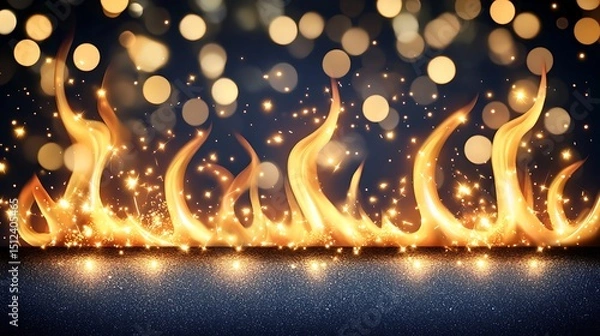 Fototapeta Dynamic fire blast with bright flames and softly glowing embers scattered across a dark smoky background