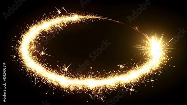 Fototapeta Dynamic curved trail of firework light twisting through deep darkness with sparkling radiant embers