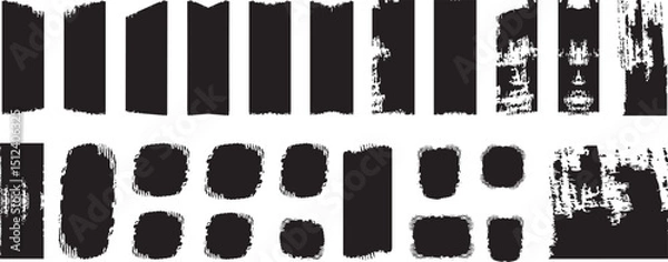 Obraz set of black and white ink splashes Brush line set. Vector abstract  grungy straight lines, circles, borders and frames. Textured paint strokes. Vintage clean accurate round brushstrokes patt