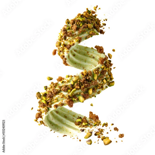 Fototapeta Delicious Pistachio Ice Cream Swirl with Crunchy Topping against a Black Background