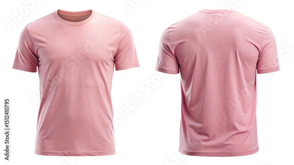 Obraz Pink Plain T-Shirt Front and Back View – Minimalist Apparel Mockup Isolated on Transparent Background