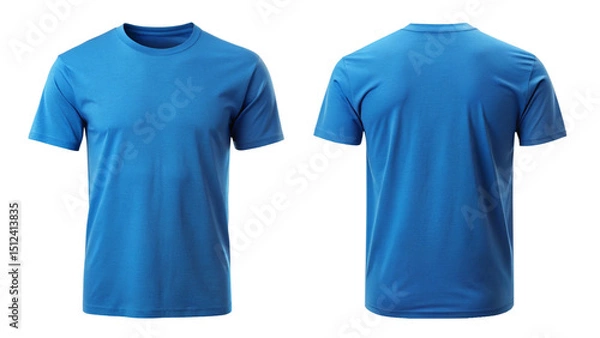 Obraz Sky Blue Plain T-Shirt Front and Back View – Minimalist Apparel Mockup Isolated on Transparent Background