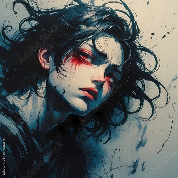 Fototapeta expressive ink and coal drawing that conveys with every line, smudge, and scratch telling a story of pain.