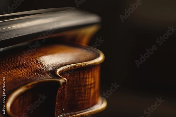 Fototapeta Elegant selective focus violin surface under gentle lighting on blurred background. Ideal for use in concert posters, music school brochures and articles about classical music