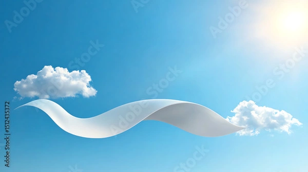 Fototapeta A serene landscape featuring a gentle wave against a clear blue sky with fluffy clouds, promising a tranquil and peaceful atmosphere.