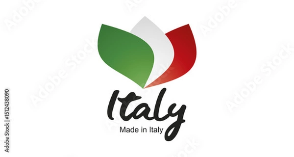 Obraz Made in Italy logo, sticker. Abstract Italy flag and ribbon in shape of leaf flower with handwritten typography lettering
