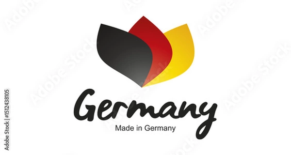 Obraz Made in Germany logo, sticker. Abstract Germany flag and ribbon in shape of leaf flower with handwritten typography lettering