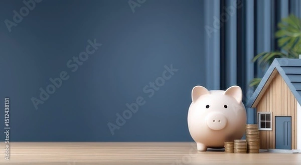 Fototapeta Saving for a Dream Home with a Piggy Bank and Coins  