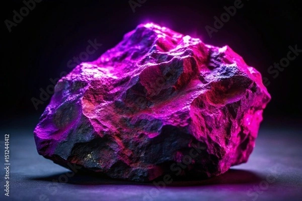 Obraz Futuristic Dark Rock with Neon Purple Pink Lighting – Sci-Fi Gemstone, Mineral Texture – Perfect for Ads, Technology Branding, Gaming Logo Mockup, and Marketing Design