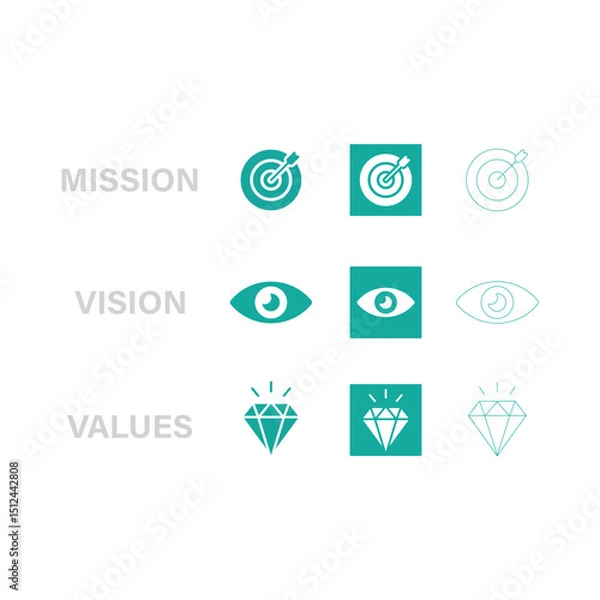 Fototapeta Mission, Vision, Values Strategy Concept Icon Set Vector Design.