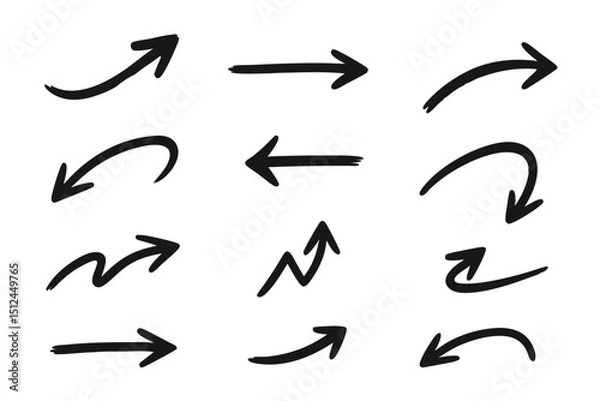 Fototapeta Seta de Direção em Desenho à Mão, Estilo Sketch com Pincel ou Marcador e Sublinhado para Design Vetorial em Fundo Transparente