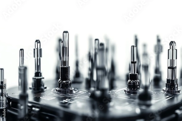 Obraz Detailed Shot of Microprocessor Pins and Circuitry with Shallow Depth