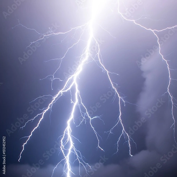 Obraz Powerful Lightning Strike from Storm Clouds in Night Sky