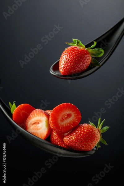 Obraz Fresh strawberries on a black background.